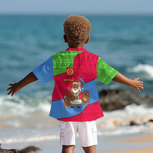 Eritrea Christmas Kid Hawaiian Shirt African Santa Gingerbread Harp National Flag Colors - African Pride