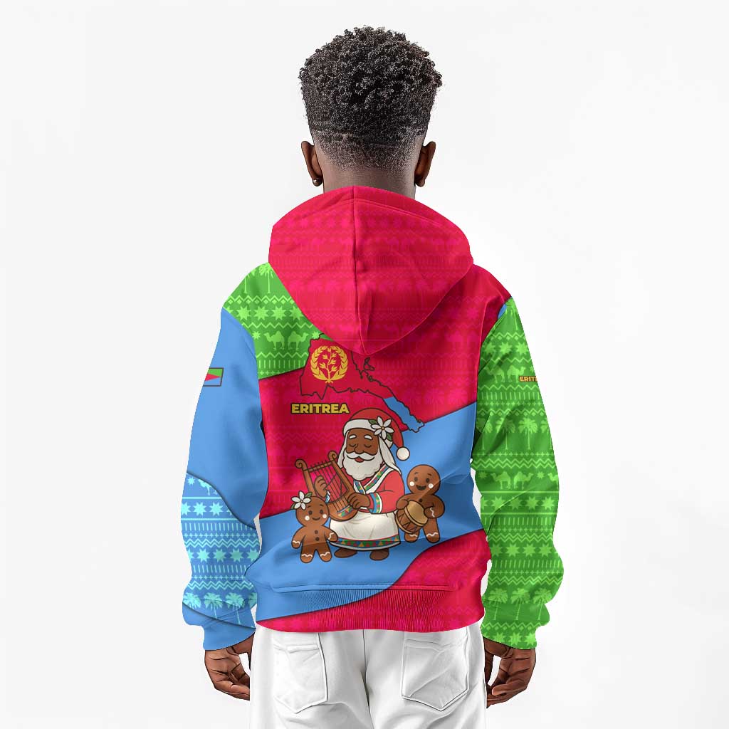 Eritrea Christmas Kid Hoodie African Santa Gingerbread Harp National Flag Colors - African Pride