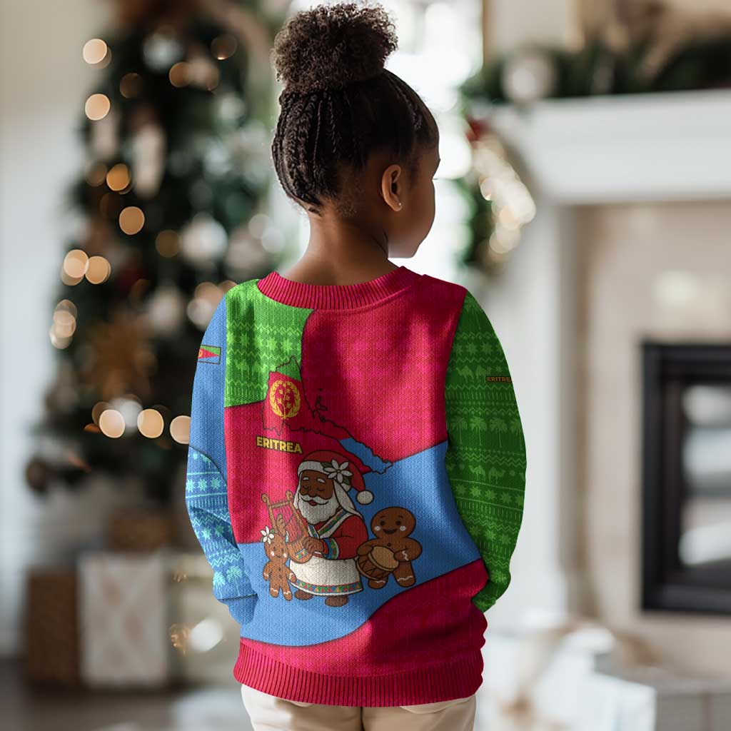Eritrea Christmas Kid Ugly Christmas Sweater African Santa Gingerbread Harp National Flag Colors - African Pride
