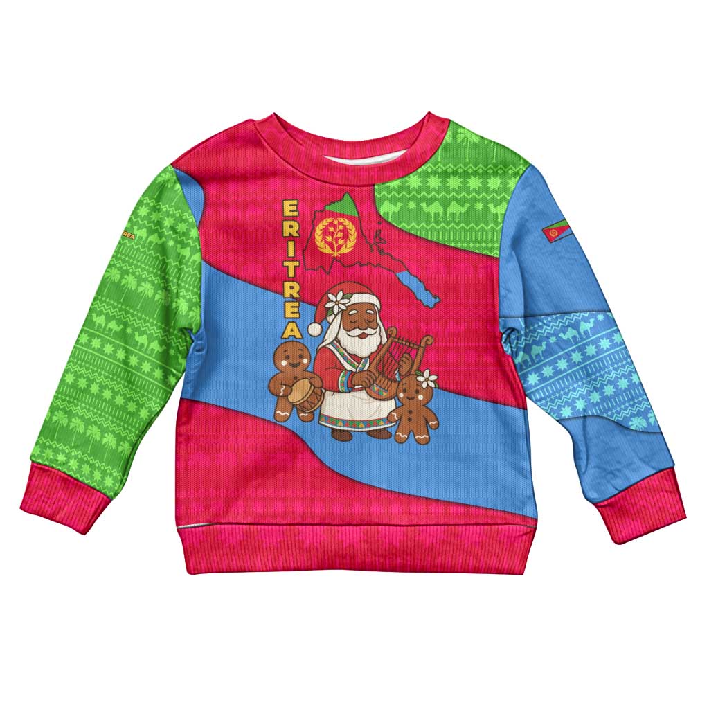 Eritrea Christmas Kid Ugly Christmas Sweater African Santa Gingerbread Harp National Flag Colors - African Pride