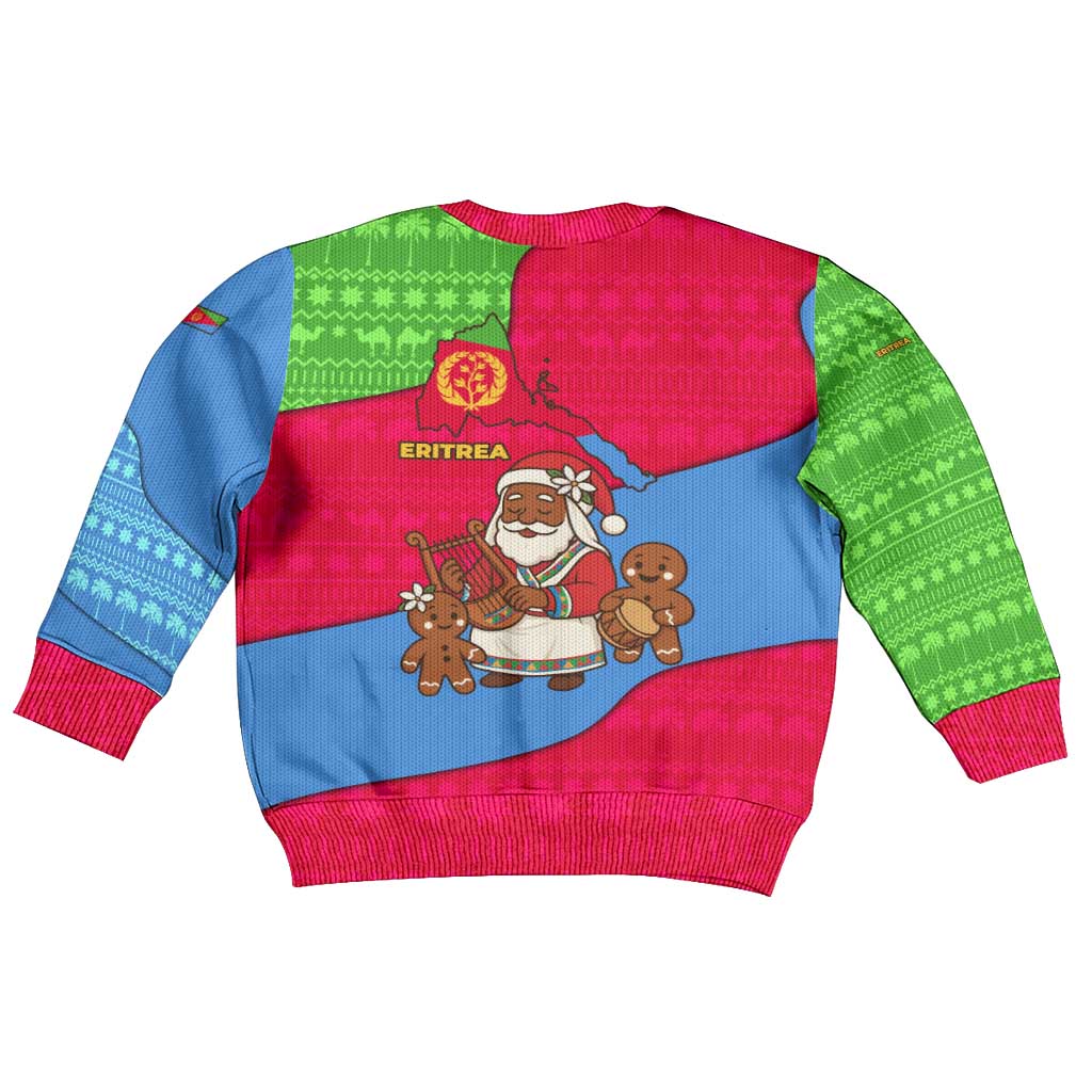 Eritrea Christmas Kid Ugly Christmas Sweater African Santa Gingerbread Harp National Flag Colors - African Pride