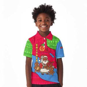 Eritrea Christmas Kid Polo Shirt African Santa Gingerbread Harp National Flag Colors - African Pride