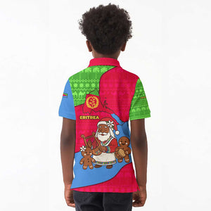 Eritrea Christmas Kid Polo Shirt African Santa Gingerbread Harp National Flag Colors - African Pride
