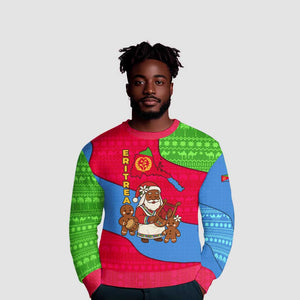 Eritrea Christmas Ugly Christmas Sweater African Santa Gingerbread Harp National Flag Colors - African Pride