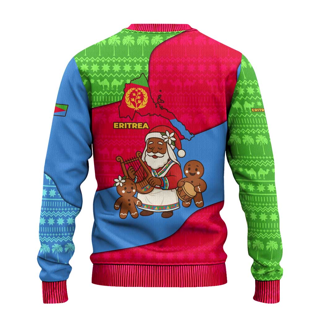 Eritrea Christmas Ugly Christmas Sweater African Santa Gingerbread Harp National Flag Colors - African Pride