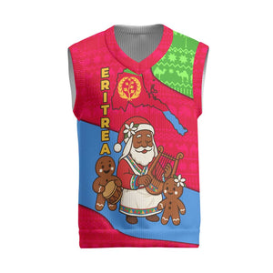 Eritrea Christmas Knitted V-Neck Vest African Santa Gingerbread Harp National Flag Colors - African Pride
