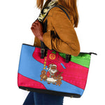 Eritrea Christmas Leather Tote Bag African Santa Gingerbread Harp National Flag Colors - African Pride