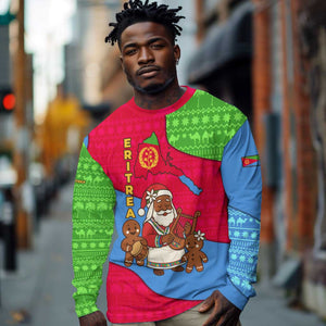 Eritrea Christmas Long Sleeve Shirt African Santa Gingerbread Harp National Flag Colors - African Pride