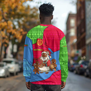 Eritrea Christmas Long Sleeve Shirt African Santa Gingerbread Harp National Flag Colors - African Pride