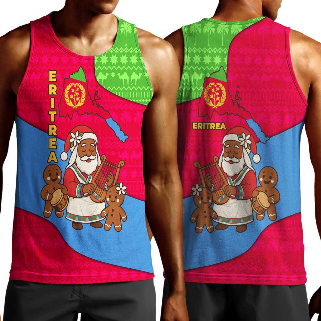 Eritrea Christmas Men Tank Top African Santa Gingerbread Harp National Flag Colors - African Pride