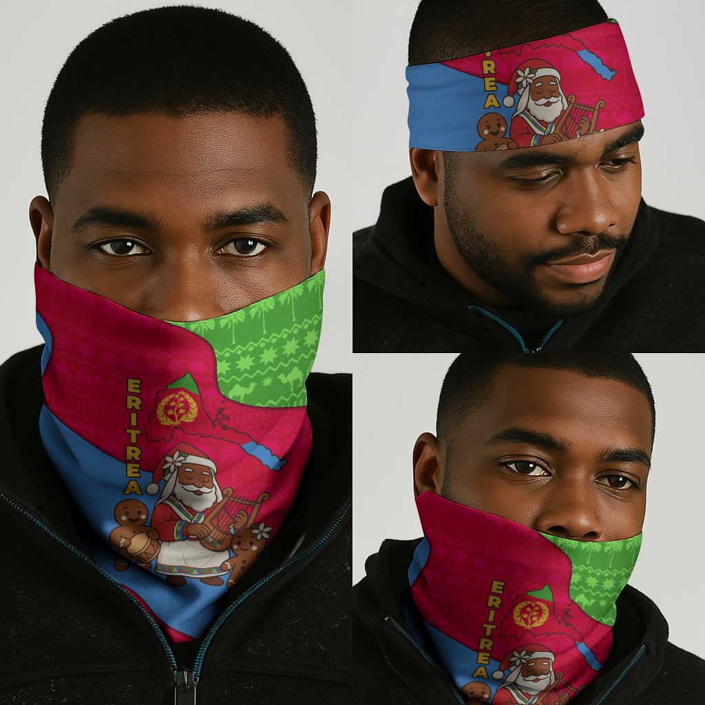 Eritrea Christmas Neck Gaiter African Santa Gingerbread Harp National Flag Colors - African Pride