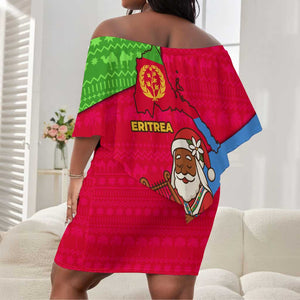 Eritrea Christmas Off Shoulder Short Dress African Santa Gingerbread Harp National Flag Colors - African Pride