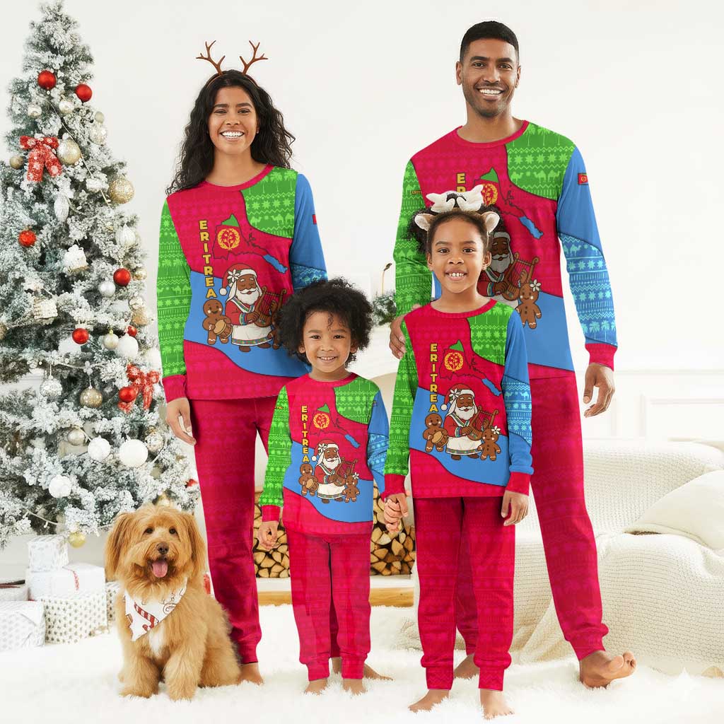 Eritrea Christmas Pajama Set African Santa Gingerbread Harp National Flag Colors - African Pride