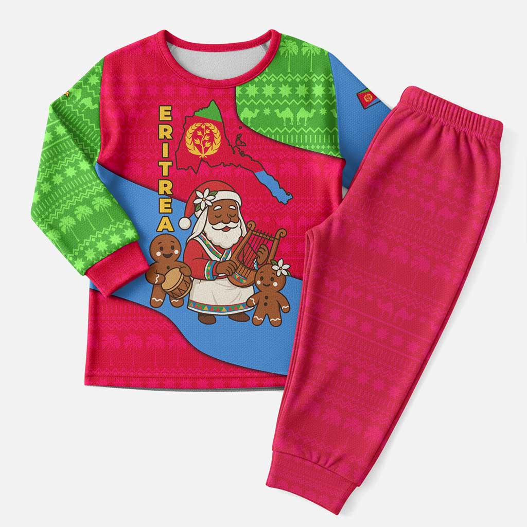 Eritrea Christmas Pajama Set African Santa Gingerbread Harp National Flag Colors - African Pride