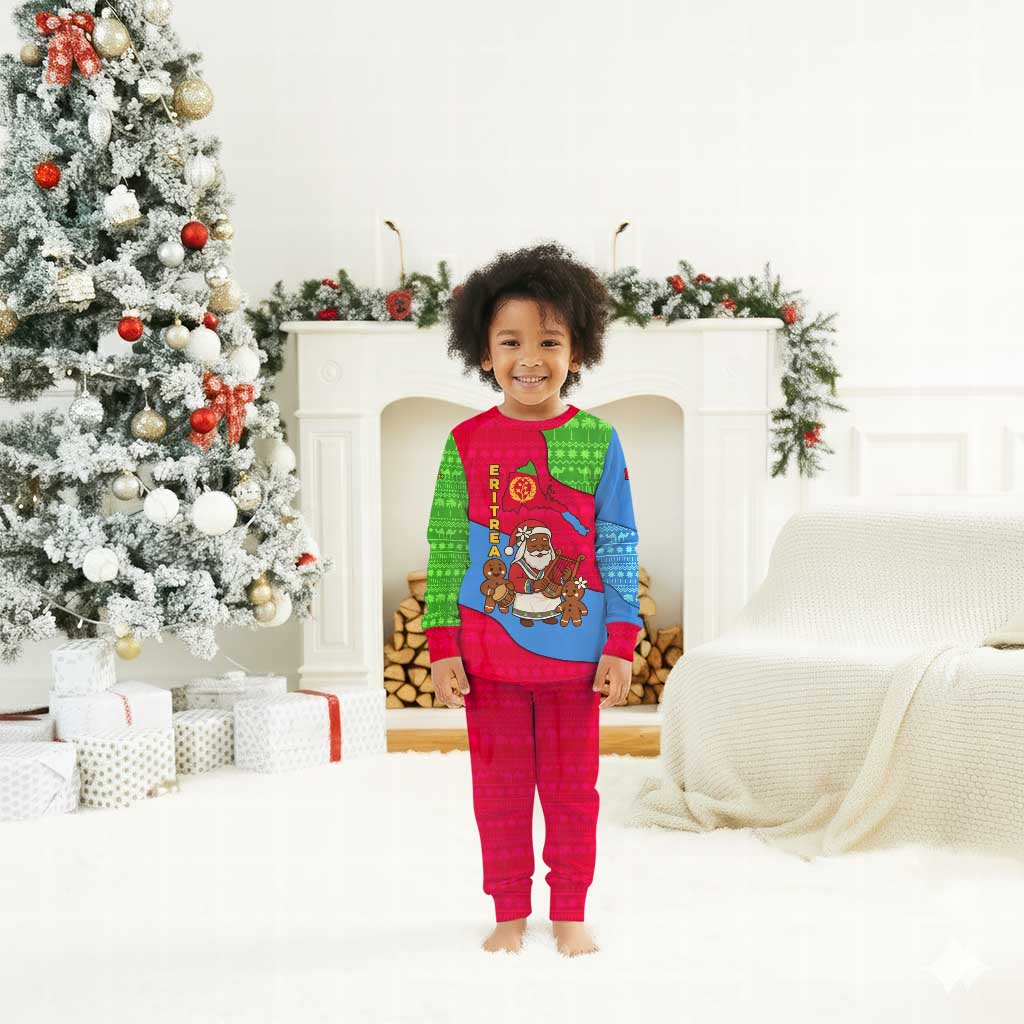 Eritrea Christmas Pajama Set African Santa Gingerbread Harp National Flag Colors - African Pride