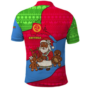 Eritrea Christmas Polo Shirt African Santa Gingerbread Harp National Flag Colors - African Pride