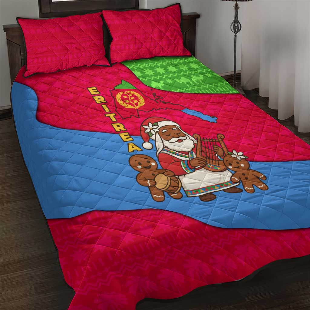 Eritrea Christmas Quilt Bed Set African Santa Gingerbread Harp National Flag Colors - African Pride