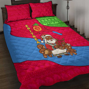 Eritrea Christmas Quilt Bed Set African Santa Gingerbread Harp National Flag Colors - African Pride