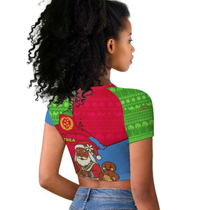 Eritrea Christmas Raglan Cropped T shirt African Santa Gingerbread Harp National Flag Colors - African Pride