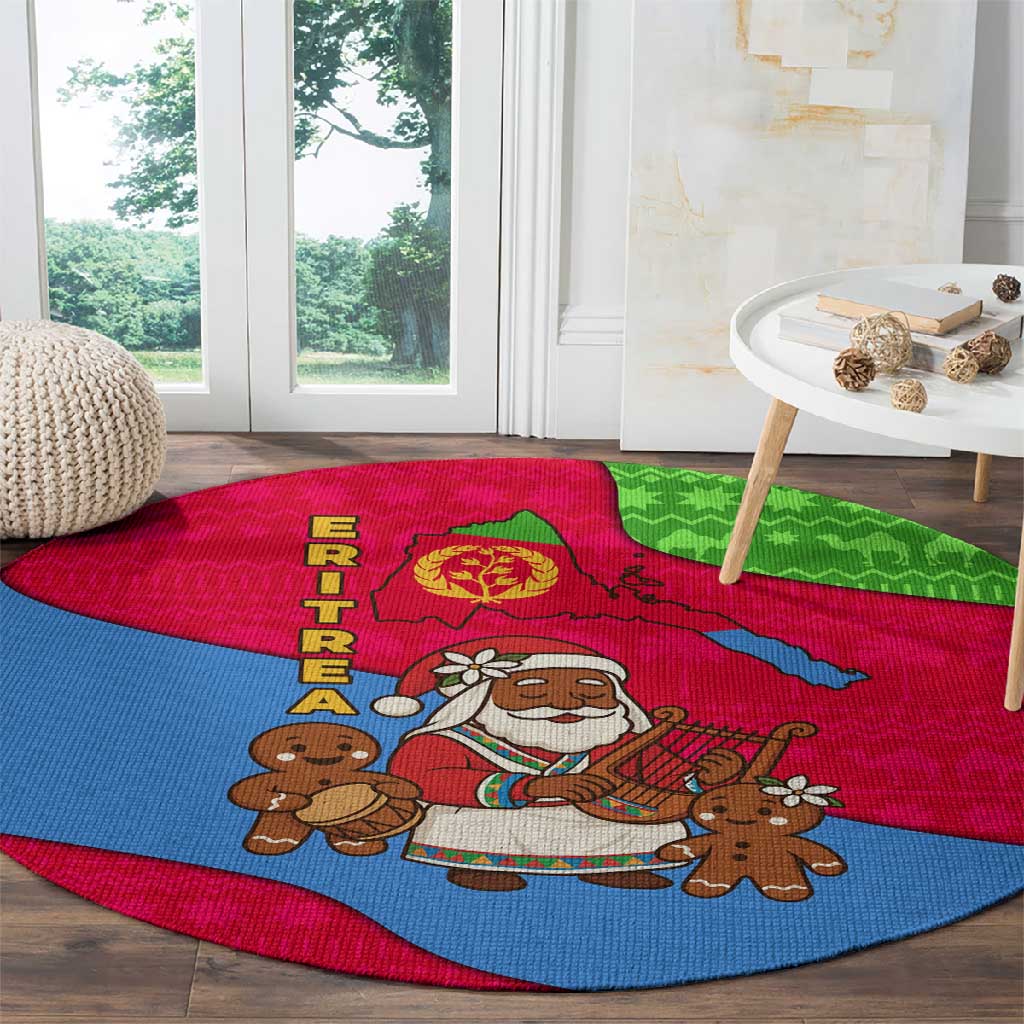Eritrea Christmas Round Carpet African Santa Gingerbread Harp National Flag Colors - African Pride