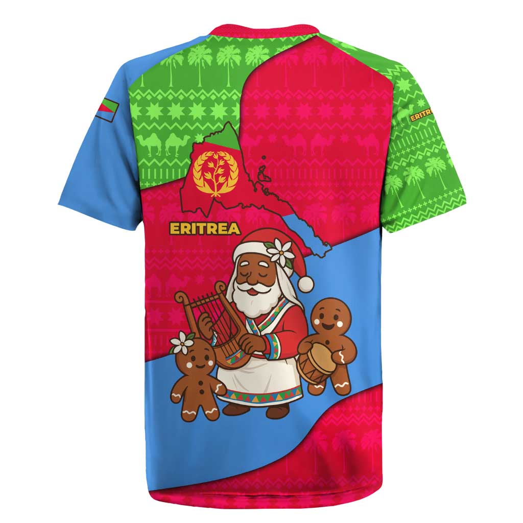Eritrea Christmas Rugby Jersey African Santa Gingerbread Harp National Flag Colors - African Pride