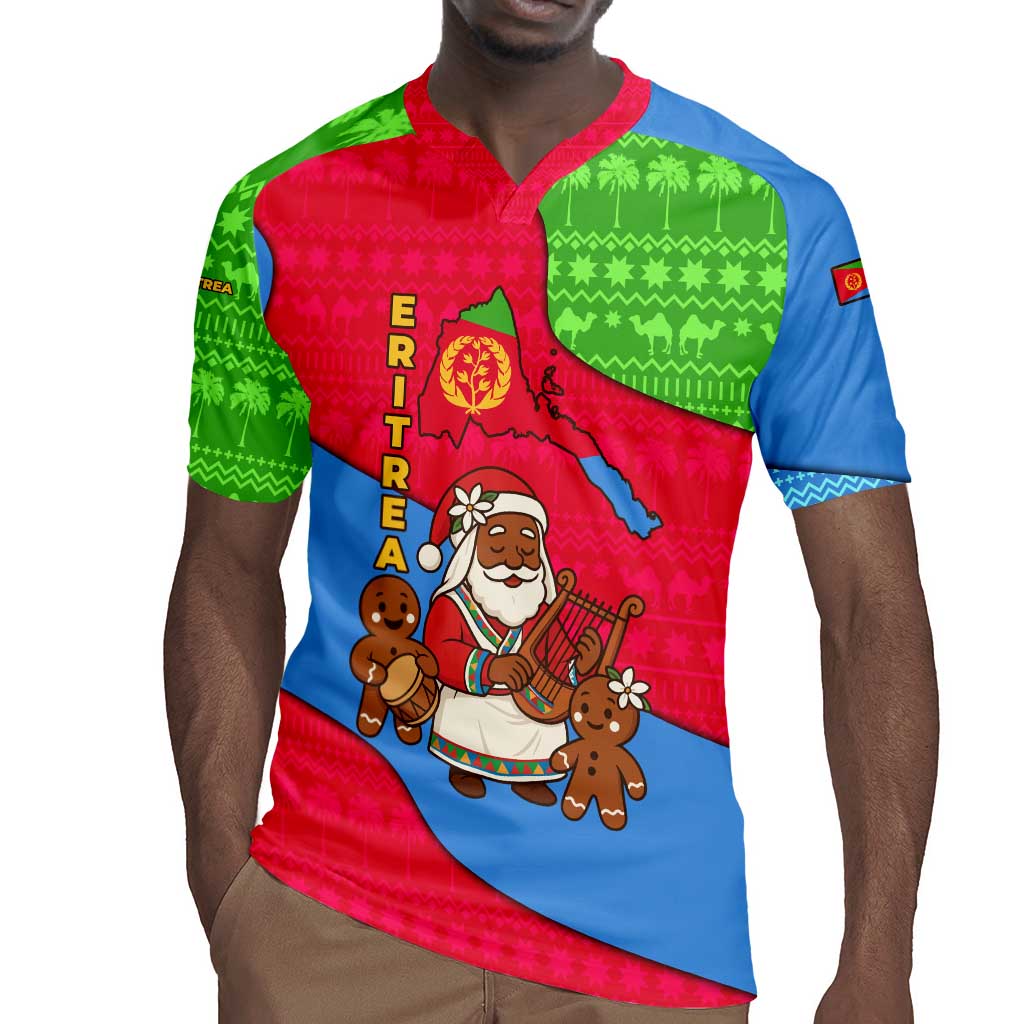 Eritrea Christmas Rugby Jersey African Santa Gingerbread Harp National Flag Colors - African Pride