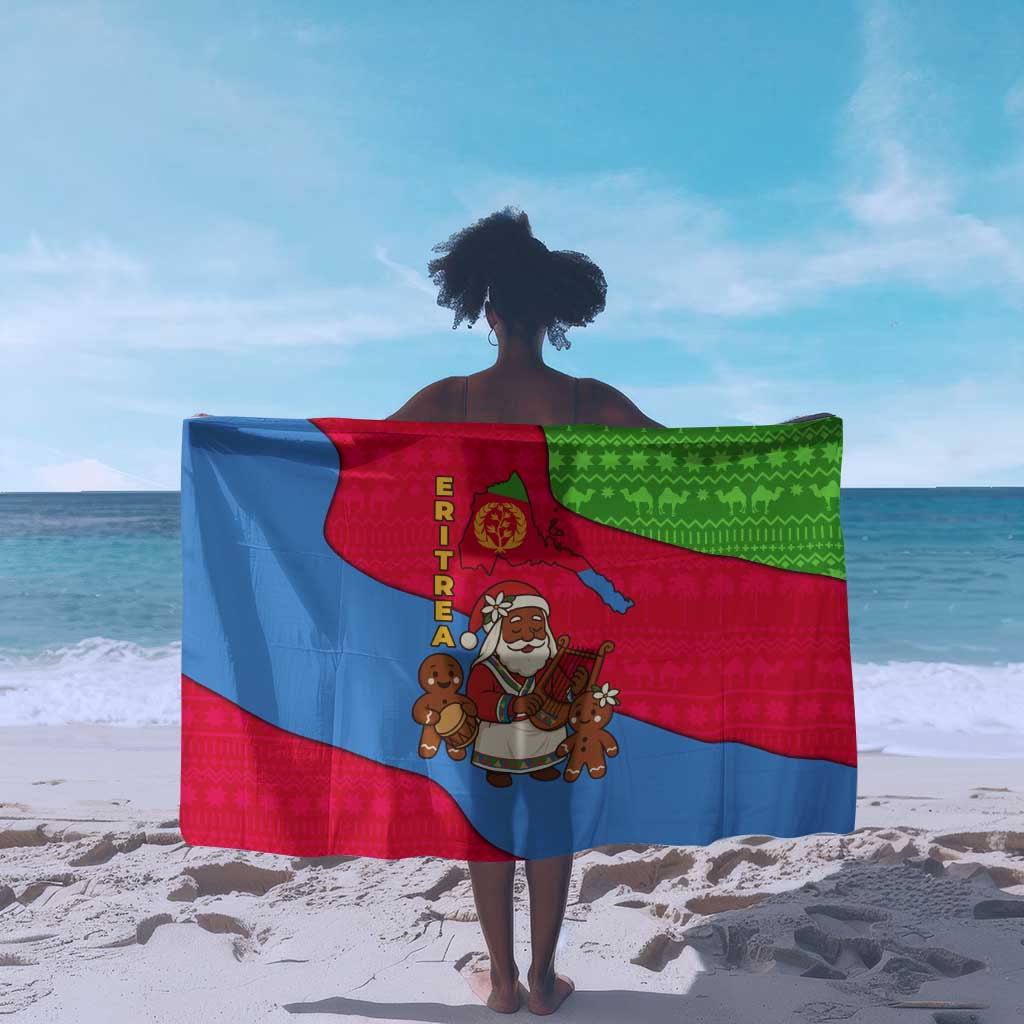 Eritrea Christmas Sarong African Santa Gingerbread Harp National Flag Colors - African Pride