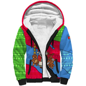 Eritrea Christmas Sherpa Hoodie African Santa Gingerbread Harp National Flag Colors - African Pride