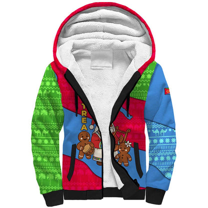 Eritrea Christmas Sherpa Hoodie African Santa Gingerbread Harp National Flag Colors - African Pride