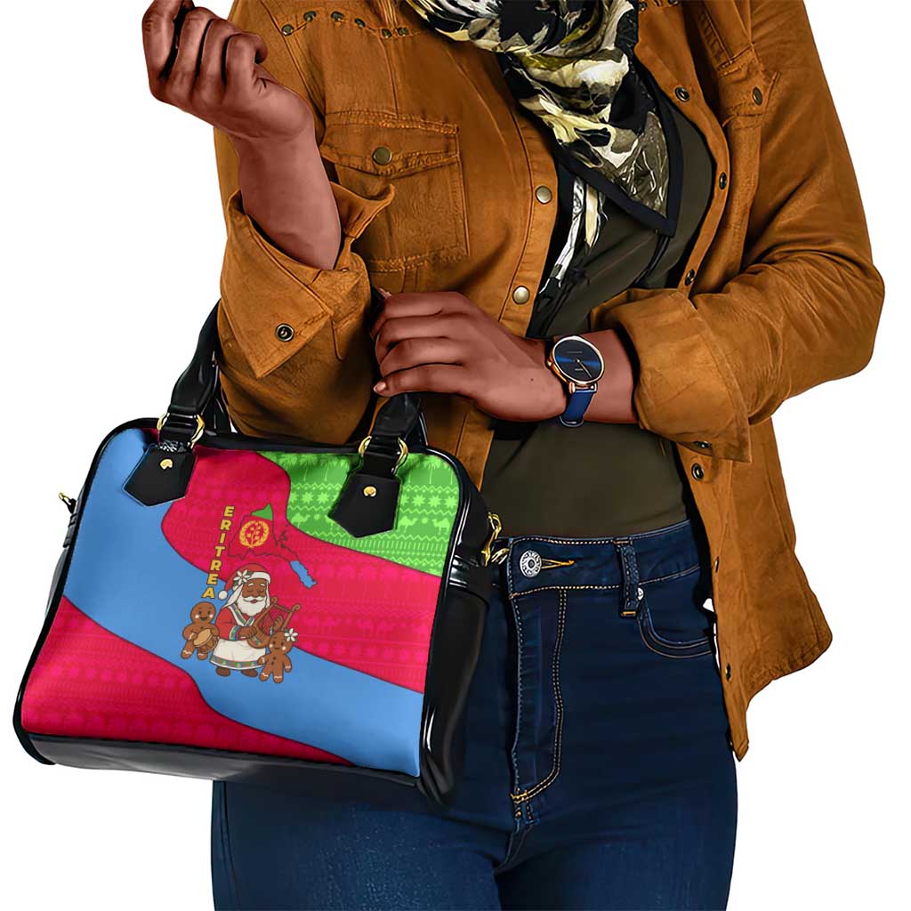 Eritrea Christmas Shoulder Handbag African Santa Gingerbread Harp National Flag Colors - African Pride