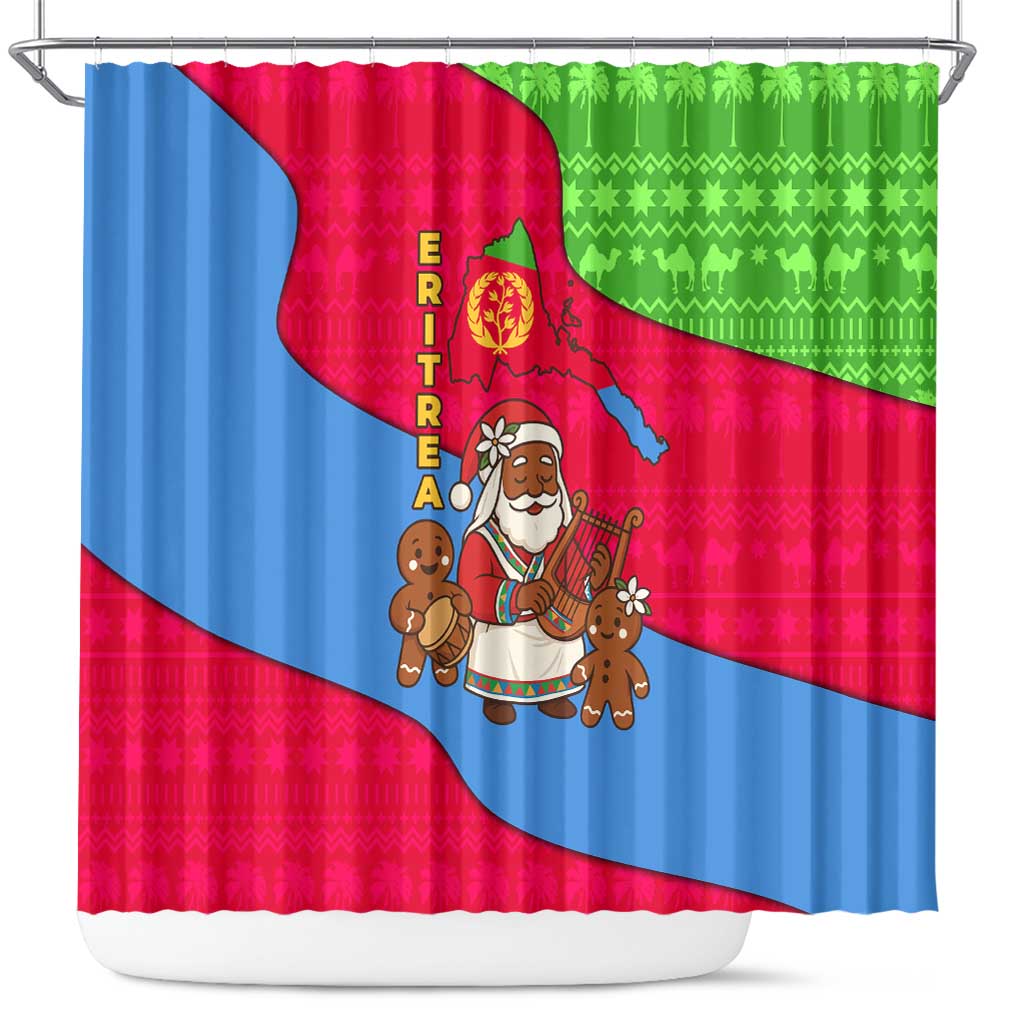 Eritrea Christmas Shower Curtain African Santa Gingerbread Harp National Flag Colors - African Pride