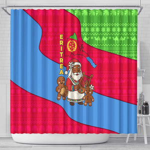 Eritrea Christmas Shower Curtain African Santa Gingerbread Harp National Flag Colors - African Pride