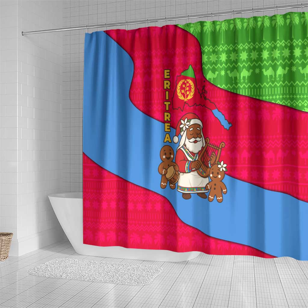 Eritrea Christmas Shower Curtain African Santa Gingerbread Harp National Flag Colors - African Pride