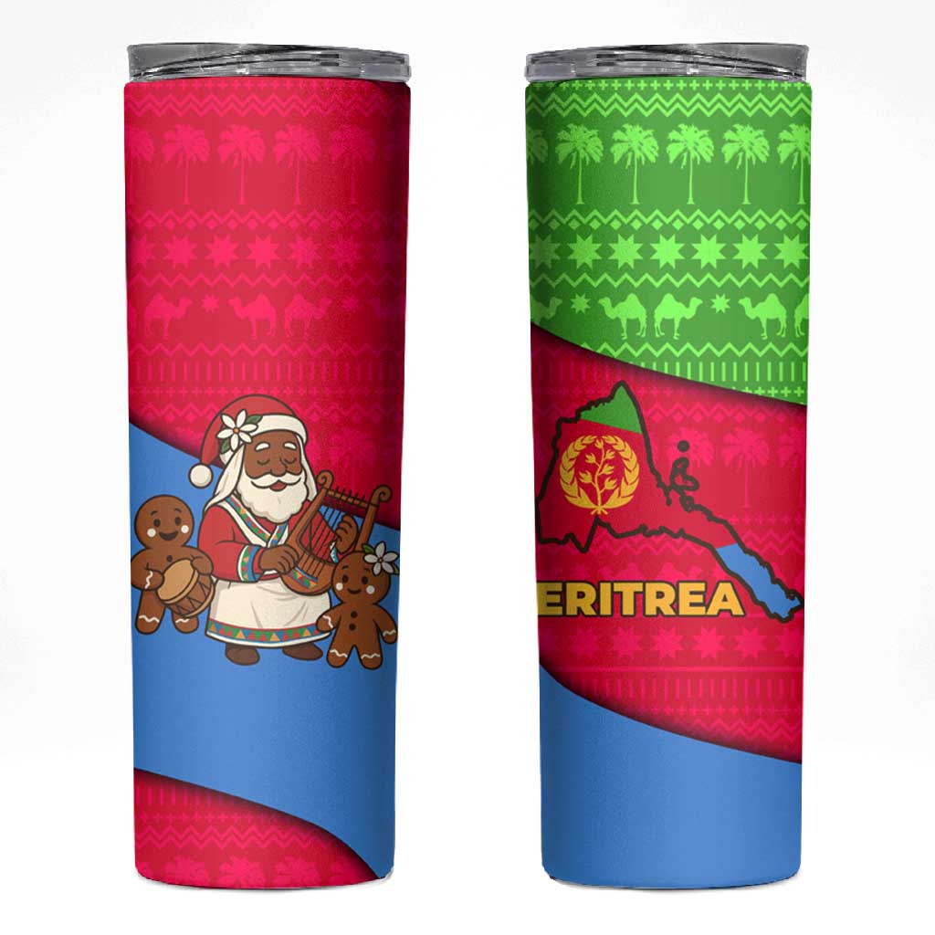 Eritrea Christmas Skinny Tumbler African Santa Gingerbread Harp National Flag Colors - African Pride