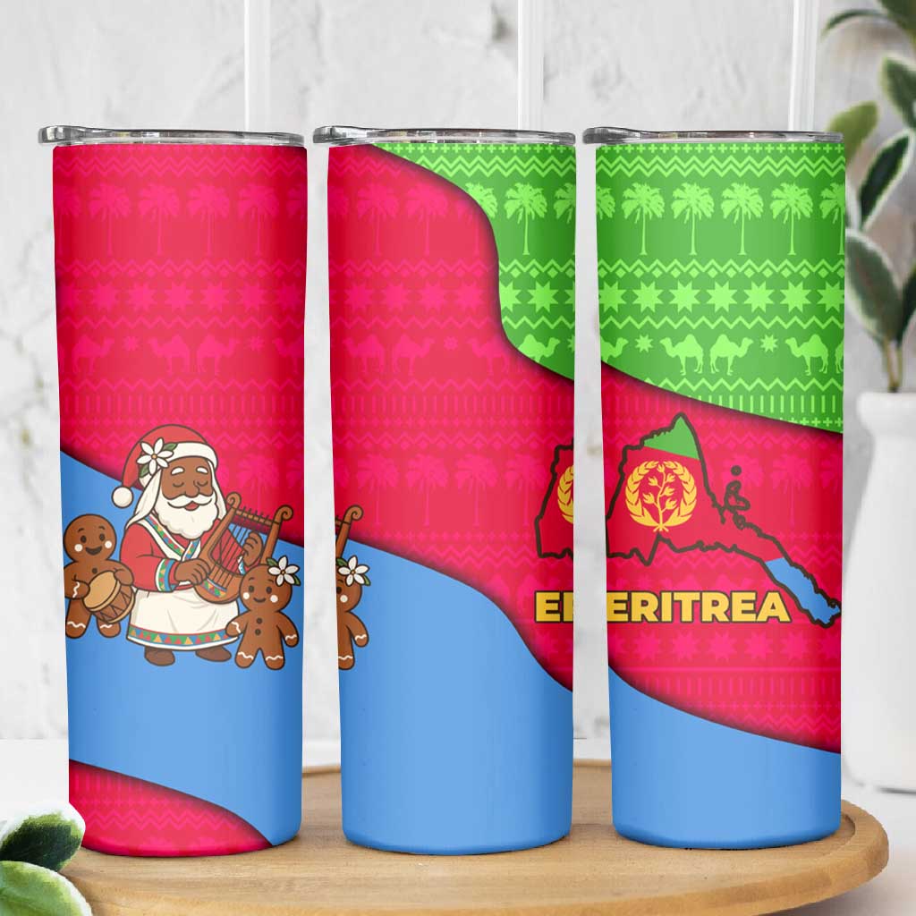Eritrea Christmas Skinny Tumbler African Santa Gingerbread Harp National Flag Colors - African Pride
