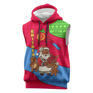 Eritrea Christmas Sleeveless Hoodie African Santa Gingerbread Harp National Flag Colors - African Pride
