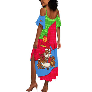 Eritrea Christmas Summer Maxi Dress African Santa Gingerbread Harp National Flag Colors - African Pride
