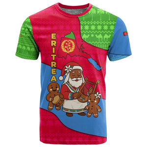 Eritrea Christmas T shirt African Santa Gingerbread Harp National Flag Colors - African Pride