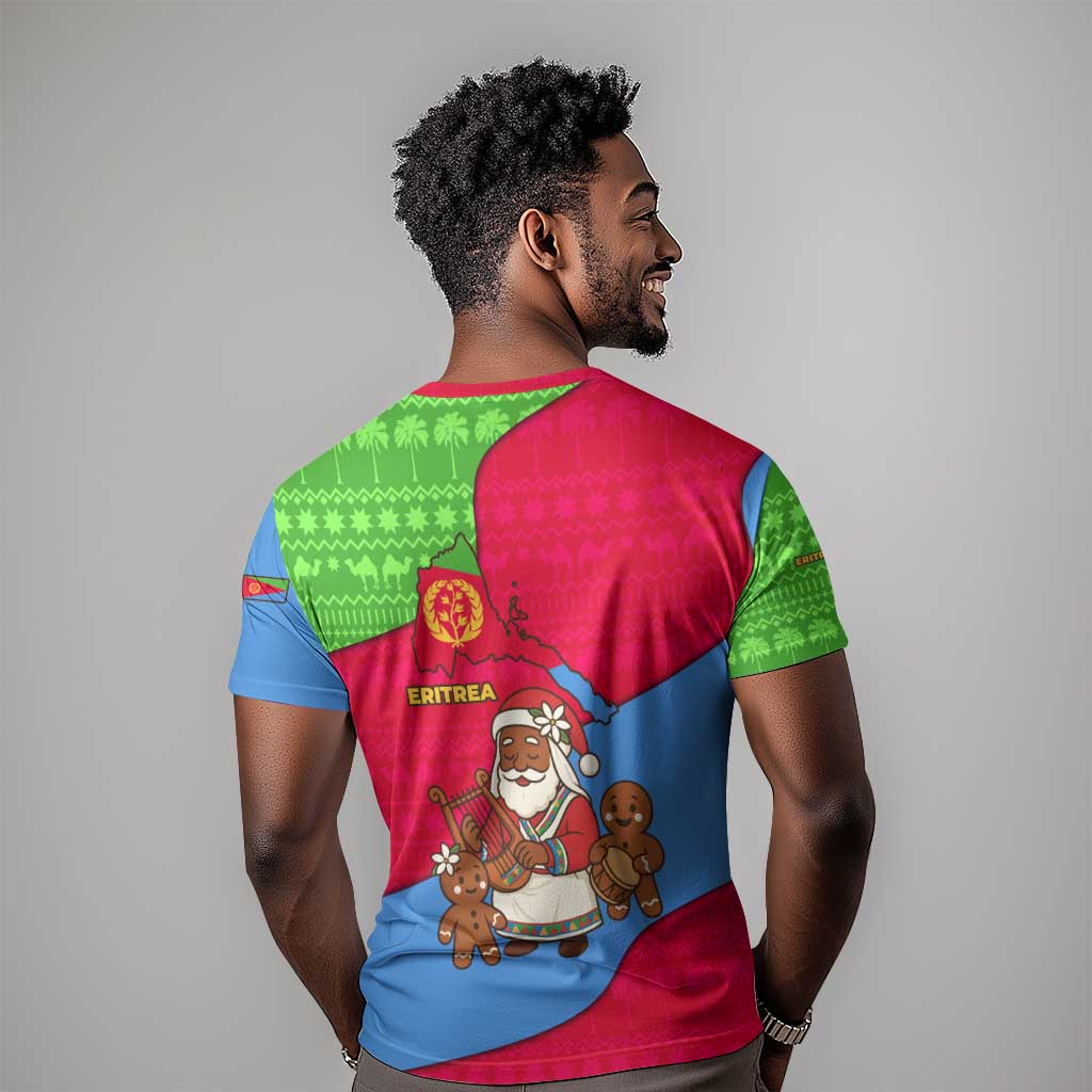 Eritrea Christmas T shirt African Santa Gingerbread Harp National Flag Colors - African Pride