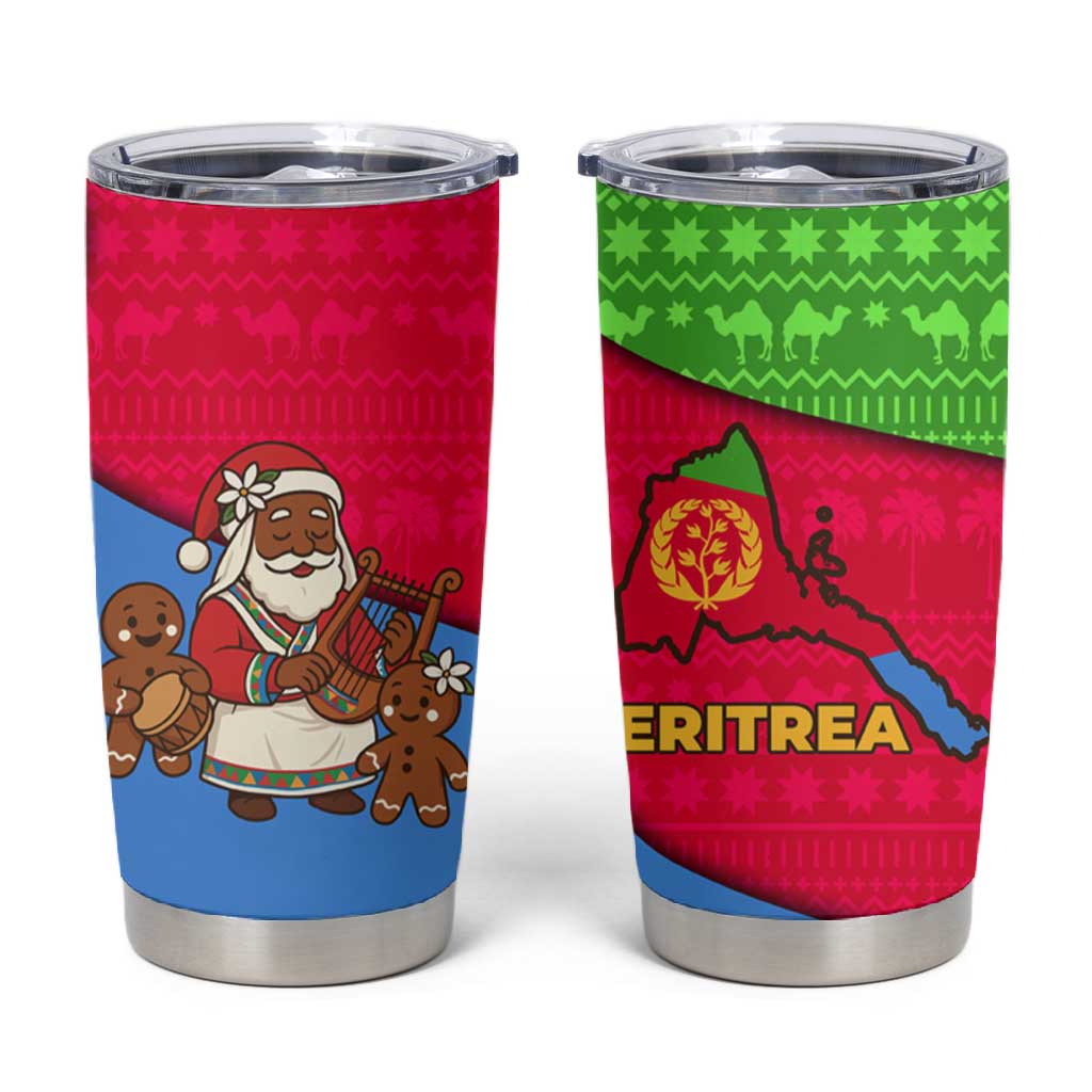 Eritrea Christmas Tumbler Cup African Santa Gingerbread Harp National Flag Colors - African Pride