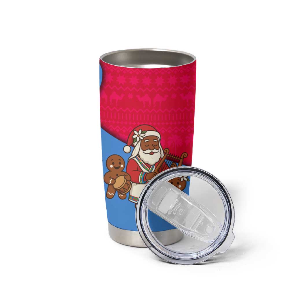Eritrea Christmas Tumbler Cup African Santa Gingerbread Harp National Flag Colors - African Pride