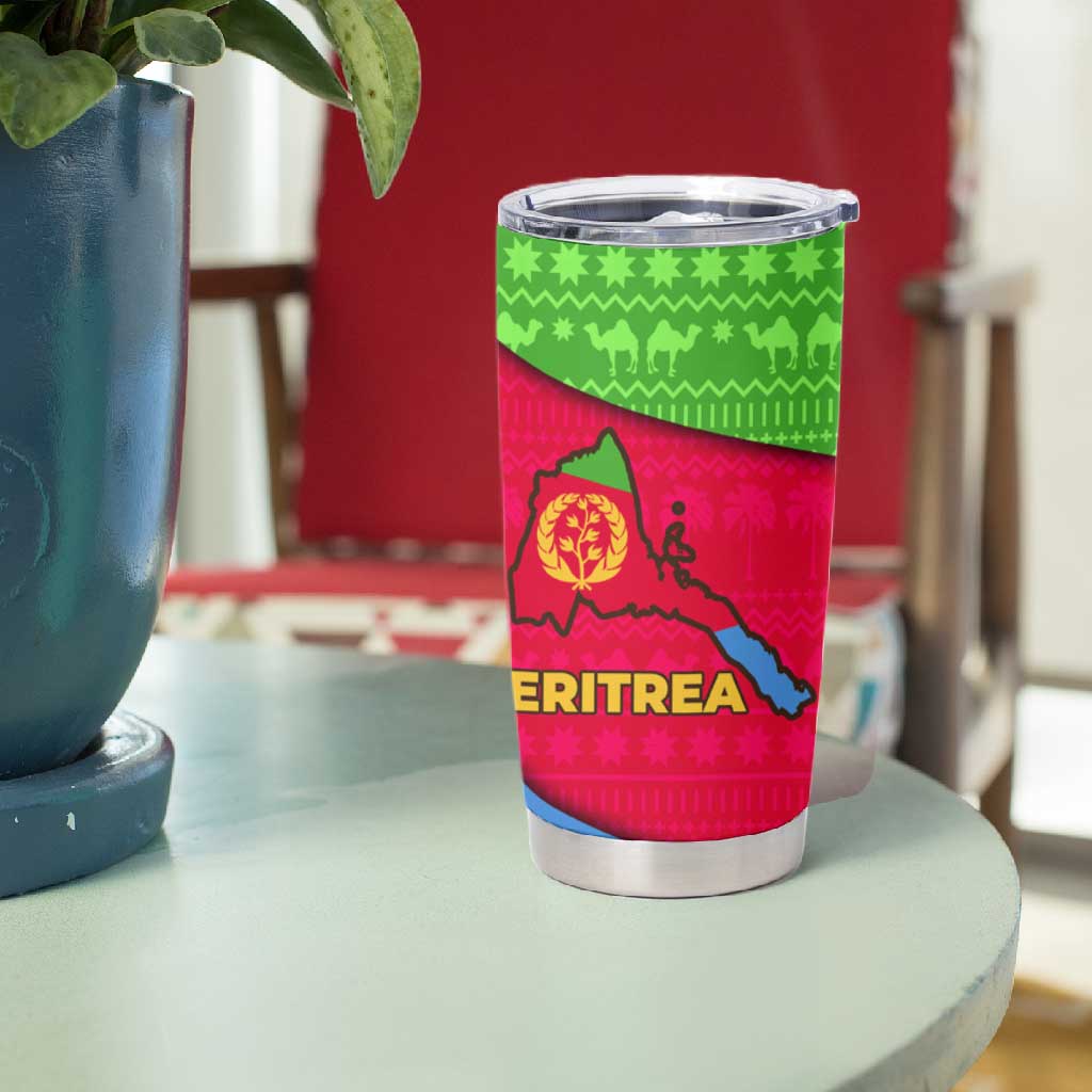 Eritrea Christmas Tumbler Cup African Santa Gingerbread Harp National Flag Colors - African Pride
