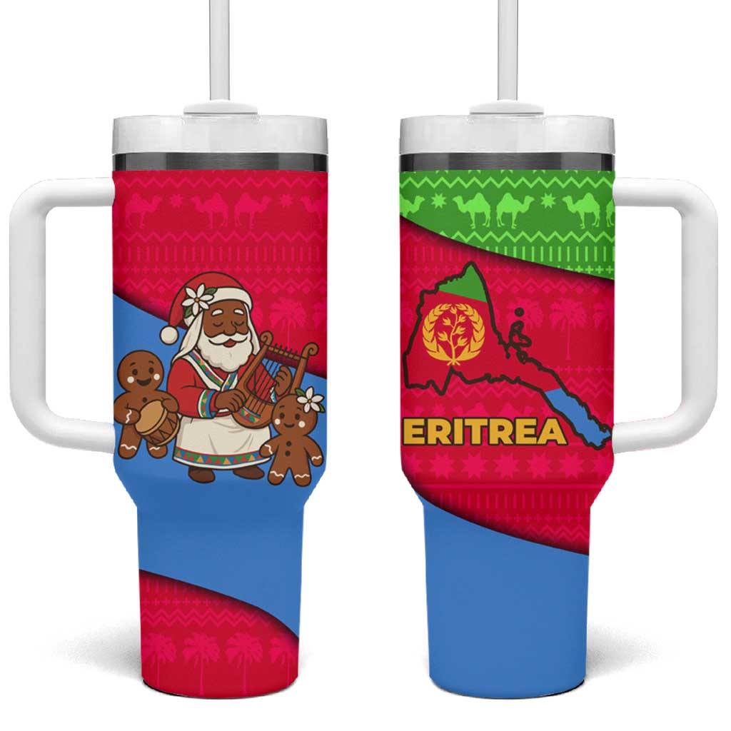 Eritrea Christmas Tumbler With Handle African Santa Gingerbread Harp National Flag Colors - African Pride