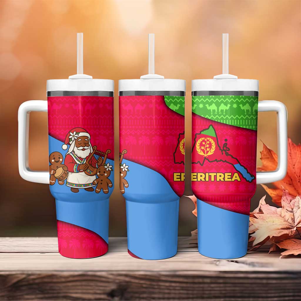 Eritrea Christmas Tumbler With Handle African Santa Gingerbread Harp National Flag Colors - African Pride