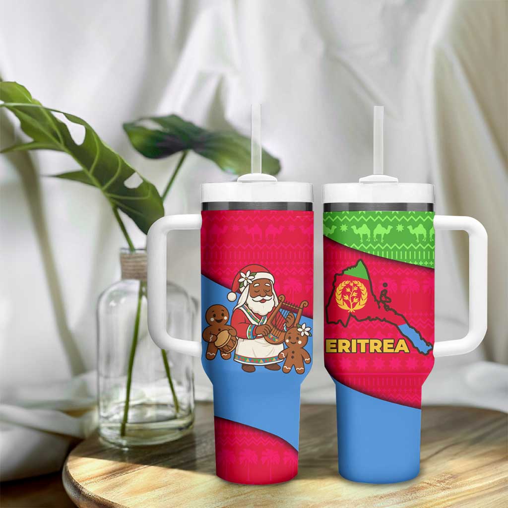 Eritrea Christmas Tumbler With Handle African Santa Gingerbread Harp National Flag Colors - African Pride