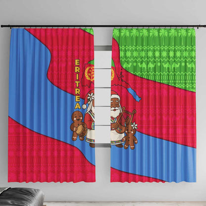 Eritrea Christmas Window Curtain African Santa Gingerbread Harp National Flag Colors - African Pride