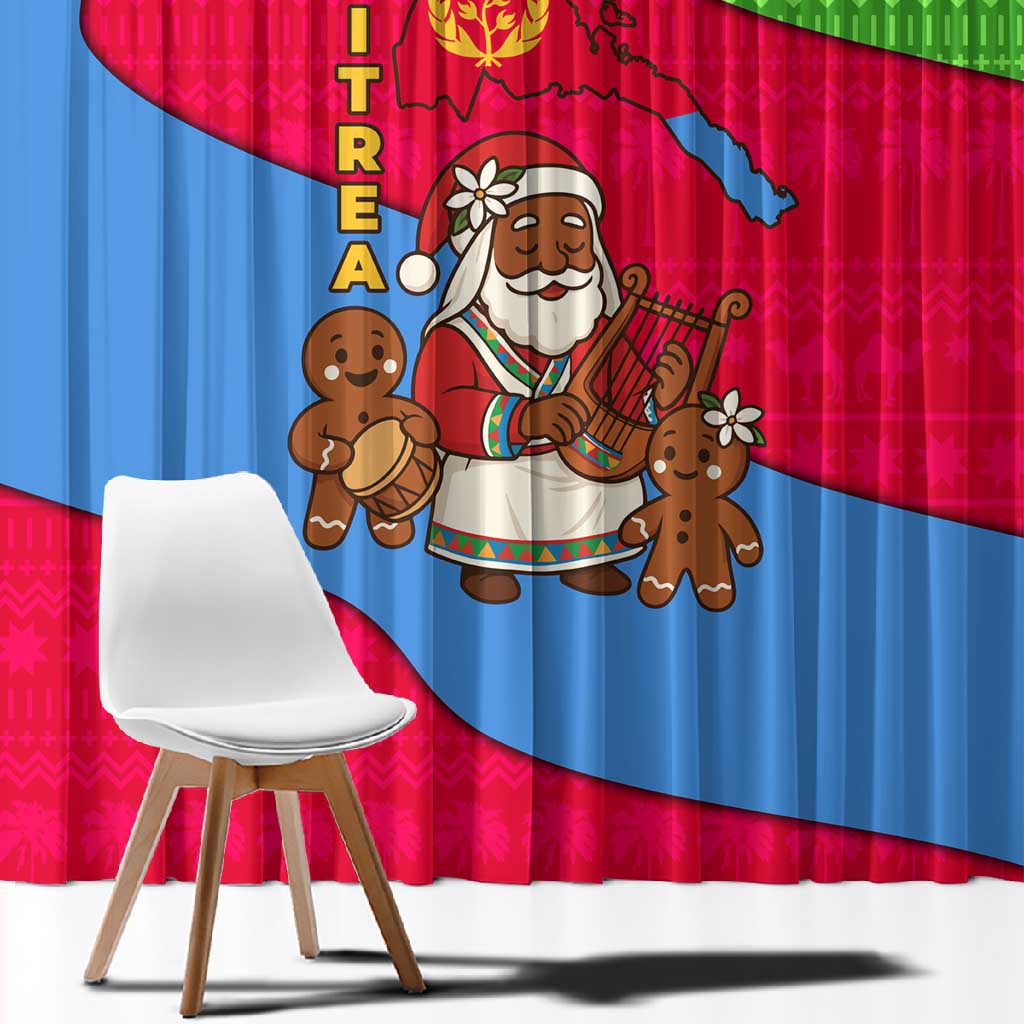 Eritrea Christmas Window Curtain African Santa Gingerbread Harp National Flag Colors - African Pride