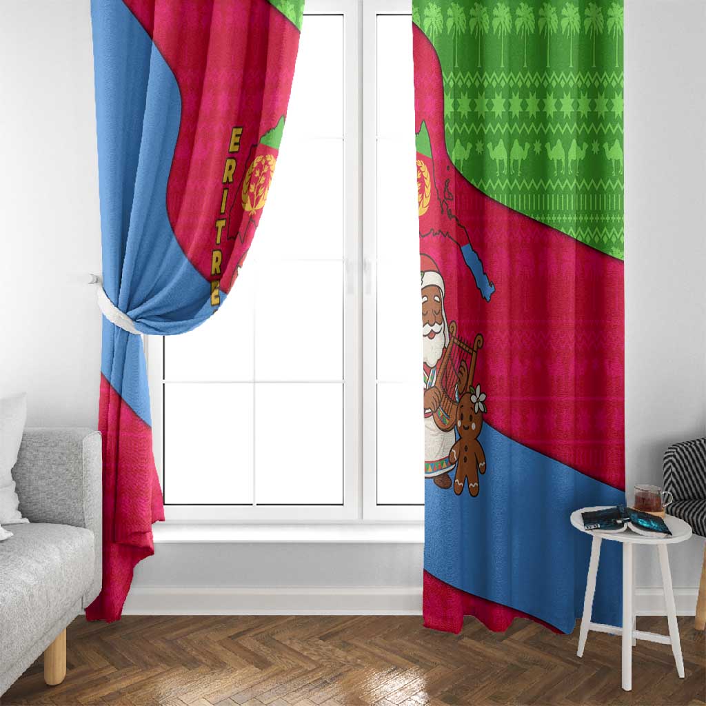 Eritrea Christmas Window Curtain African Santa Gingerbread Harp National Flag Colors - African Pride