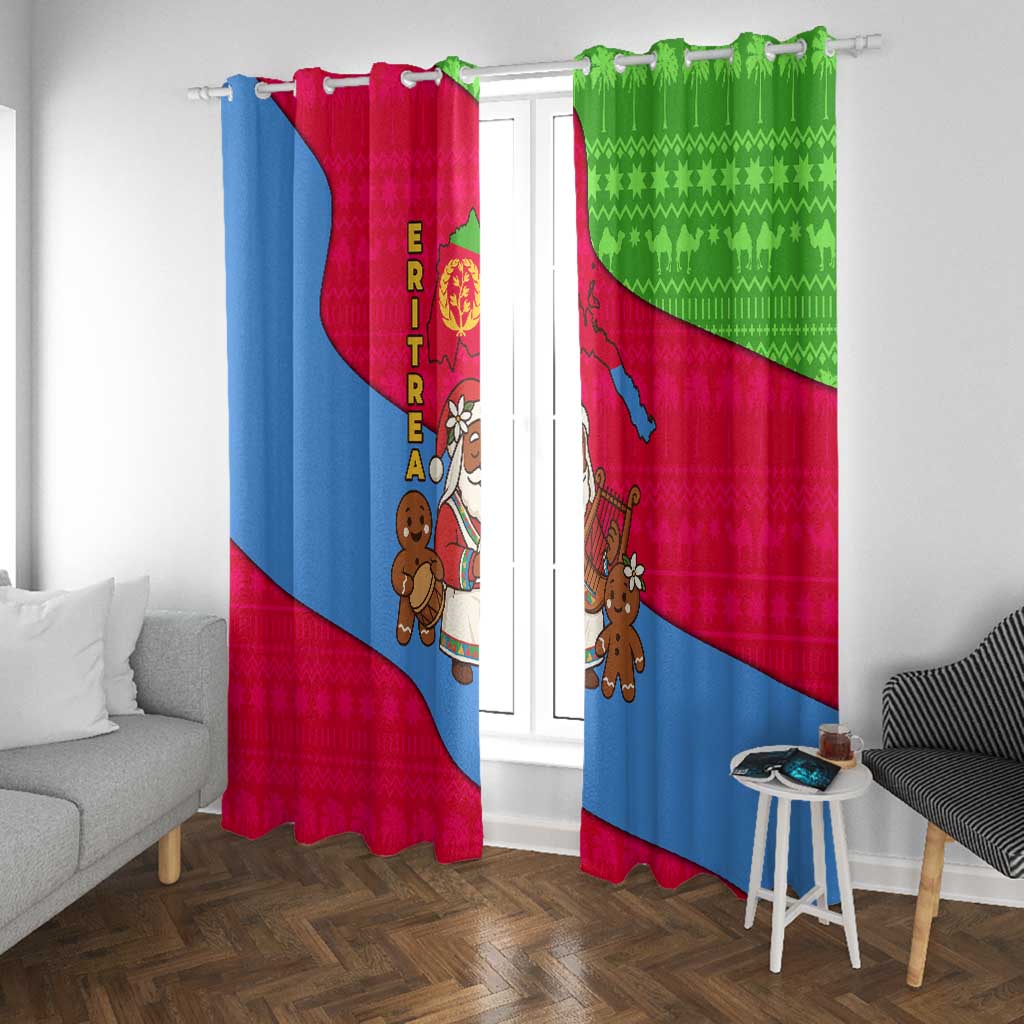 Eritrea Christmas Window Curtain African Santa Gingerbread Harp National Flag Colors - African Pride