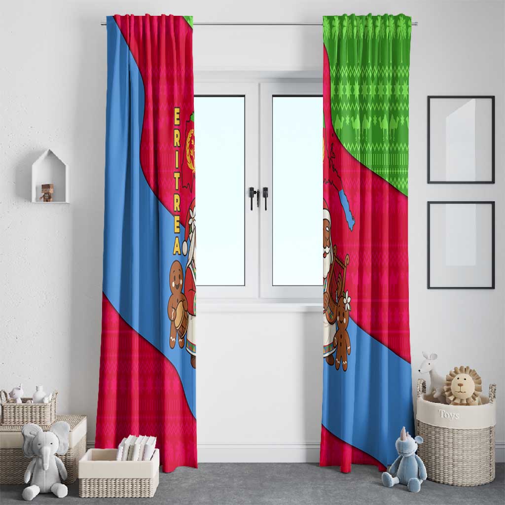 Eritrea Christmas Window Curtain African Santa Gingerbread Harp National Flag Colors - African Pride